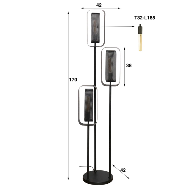 Vloerlamp Zwart Metaal Getrapt 3-Lichts Mesh Rotate
