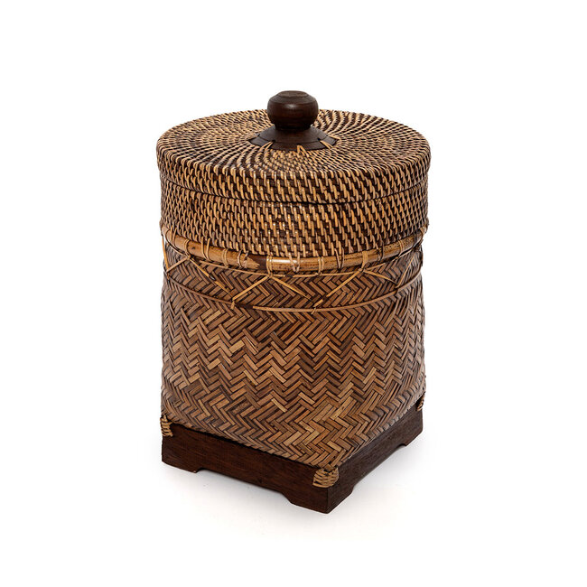 Mand met Deksel - Rotan - Naturel Bruin - 27x27x36 cm