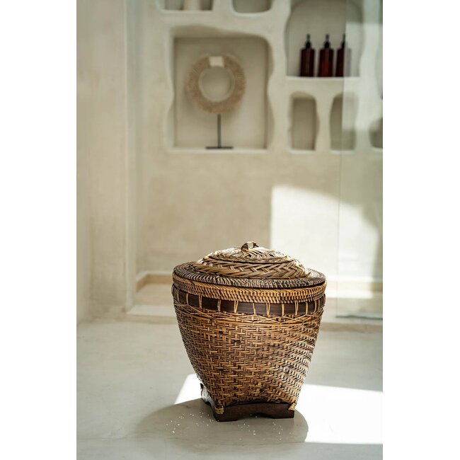 Opbergmand met Deksel - Rotan - Naturel Bruin - 42x42x45 cm