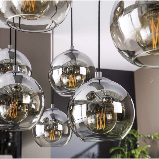 Hanglamp Rookglas Oud Zilver 7-lichts - Bubble