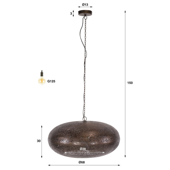 Hanglamp Antiek Koper Metaal 1 Lichtpunt - Cielo
