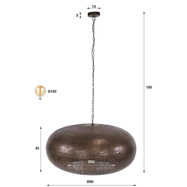 Hanglamp Antiek Koper Metaal 1 Lichtpunt Ø90cm - Cielo