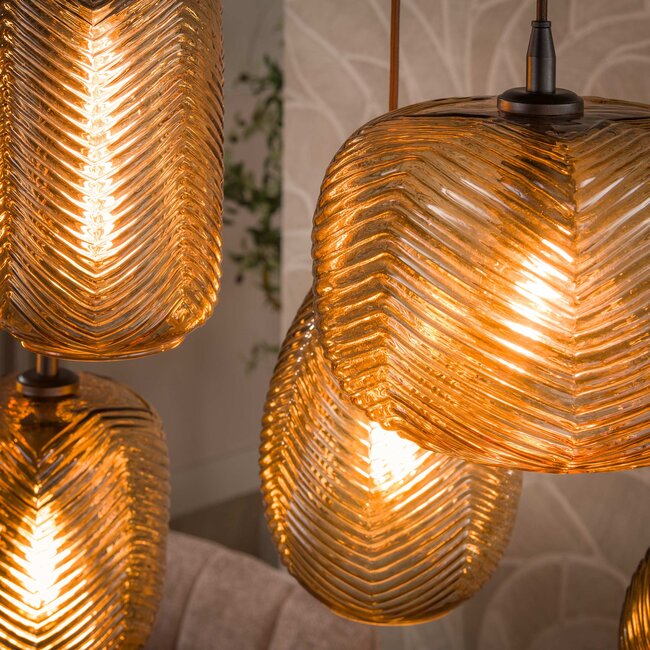 Hanglamp Smoke Bruin Glas 7-Lichts - Chevron