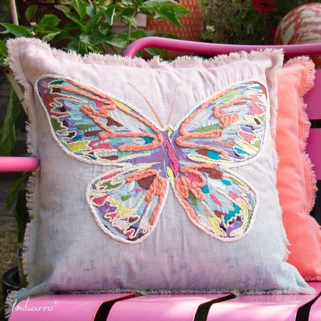 Sierkussen Serenity Katoen Roze Blauw Vlinder