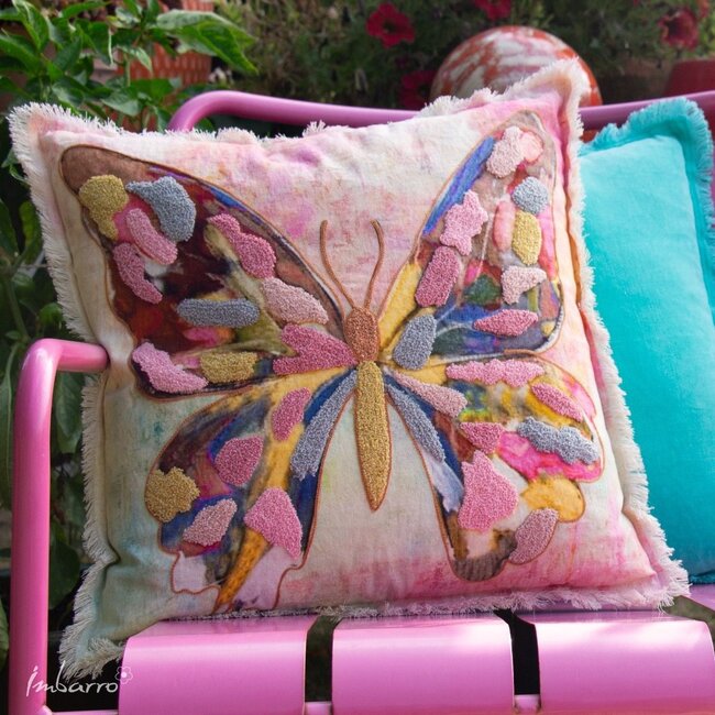 Sierkussen Willow Katoen Roze Multi Vlinder