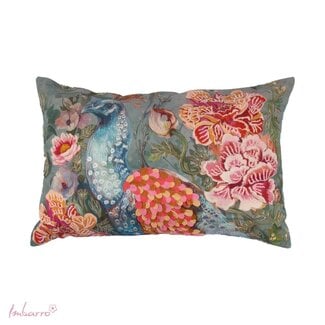 Imbarro Sierkussen Plume Katoen Blauw Multi Pauw Bloemen