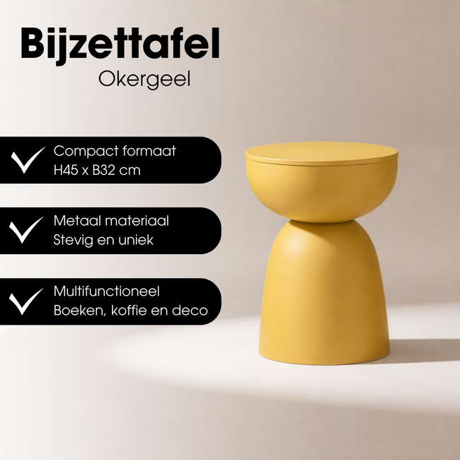 Bijzettafel Metaal Geel Rond - Modern Design