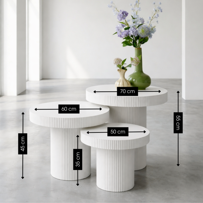 Bijzettafel Set van 3 Metaal Gebroken Wit Rond