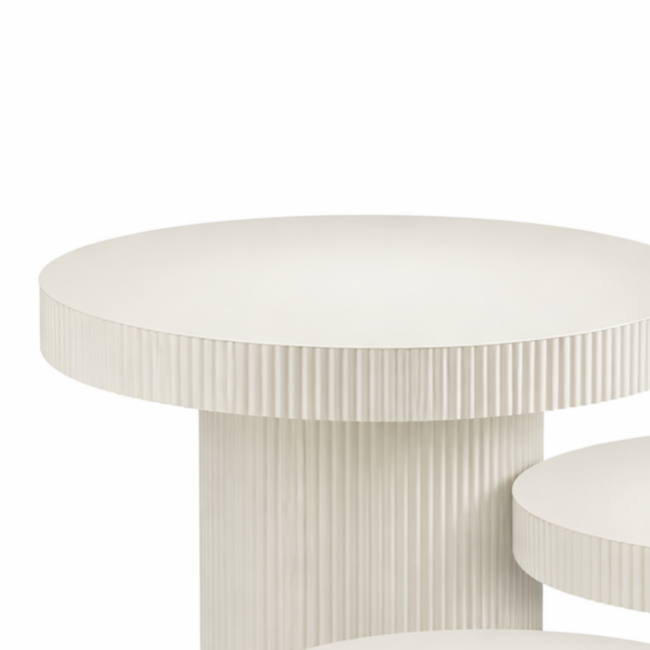 Bijzettafel Set van 3 Metaal Gebroken Wit Rond