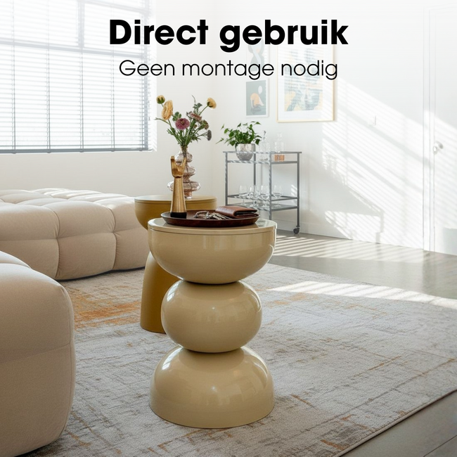 Bijzettafel Metaal Beige Rond - Modern Design