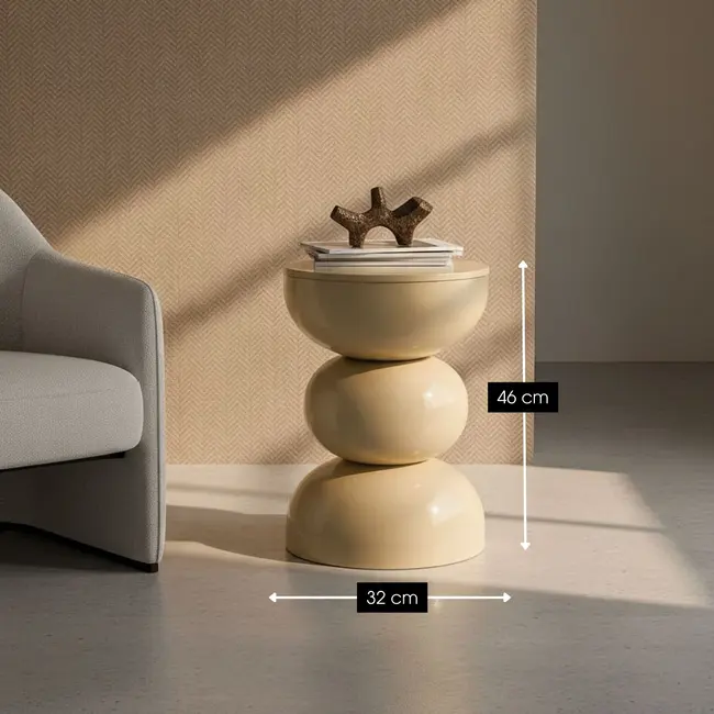 Bijzettafel Metaal Beige Rond - Modern Design