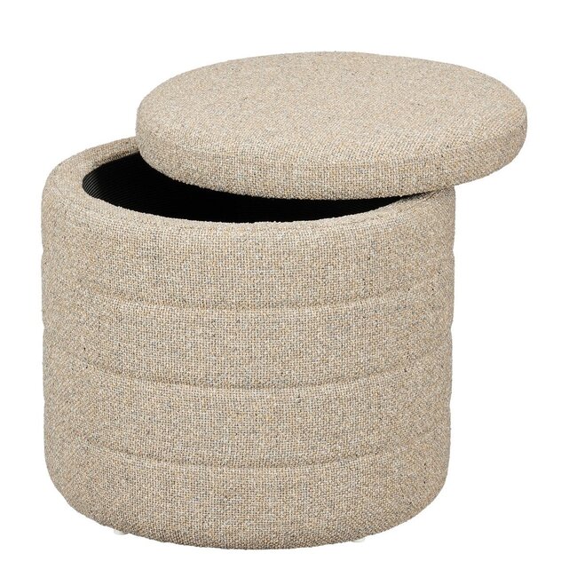 Poef Beige Opbergpoef Rond Met Deksel
