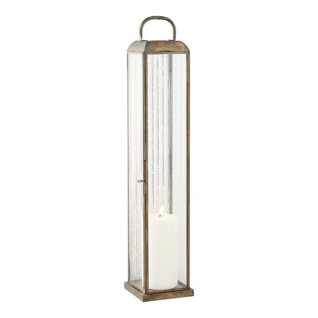 Lantaarn Glas Metaal Antiek Messing - 60Cm