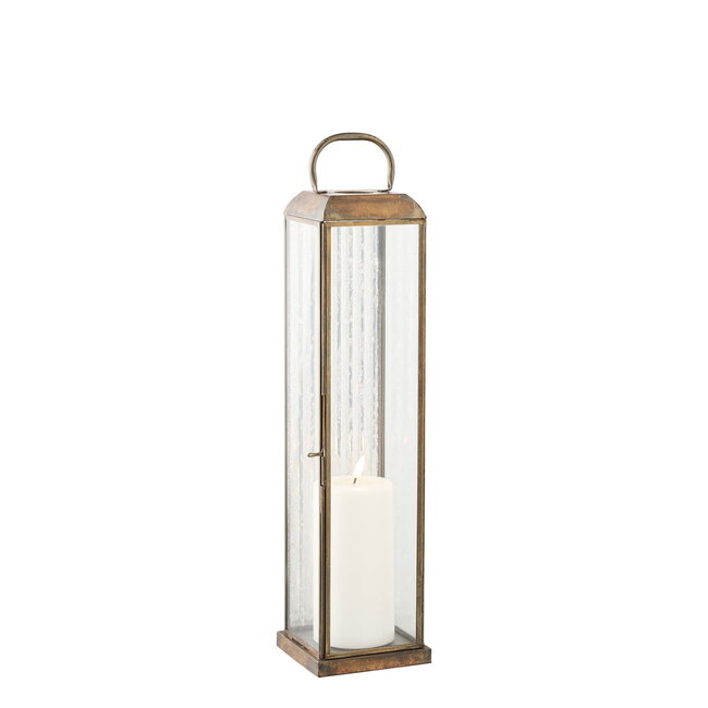 Lantaarn Antiek Messing Glas Metaal - 49 cm