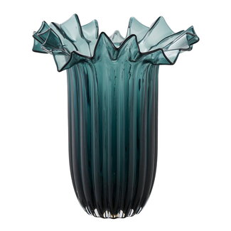Vaas Ribbelglas Donkergroen Rond - 30Cm