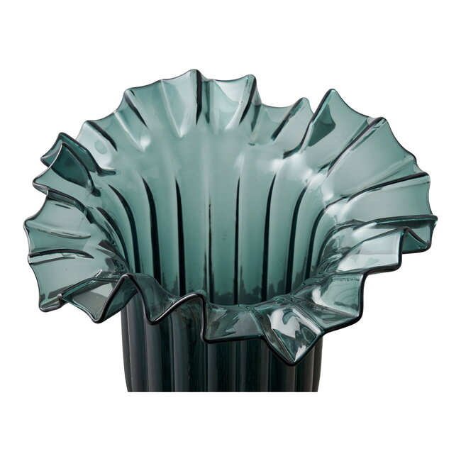 Vaas Ribbelglas Donkergroen Rond - 30Cm