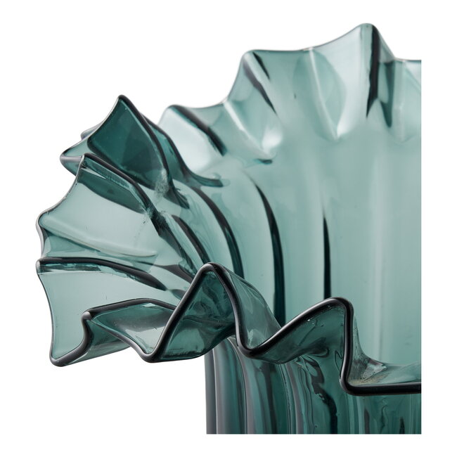 Vaas Ribbelglas Donkergroen Rond - 30Cm