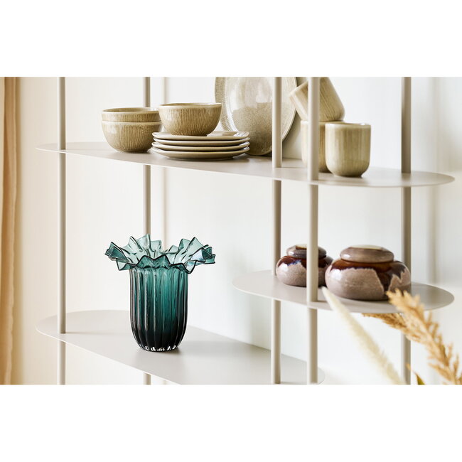 Vaas Ribbelglas Donkergroen Rond - 30Cm