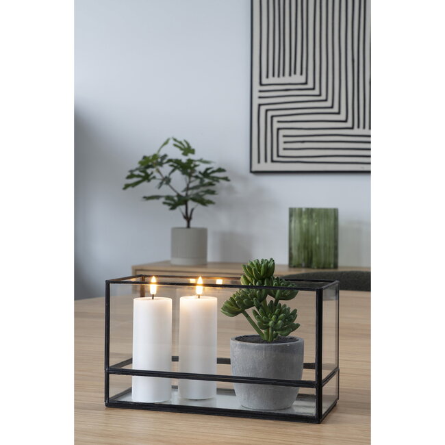 Windlicht Glas Metaal Zwart Modern Langwerpig