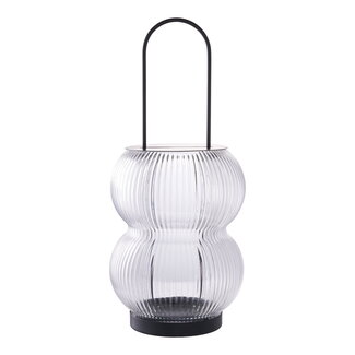 Lantaarn Glas Metaal Zwart Modern Ribbel