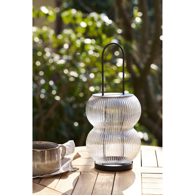 Lantaarn Glas Metaal Zwart Modern Ribbel