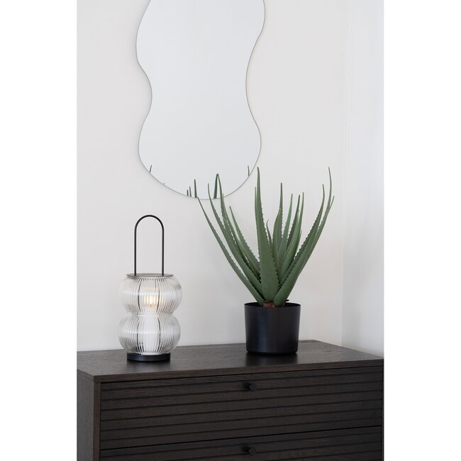 Lantaarn Glas Metaal Zwart Modern Ribbel