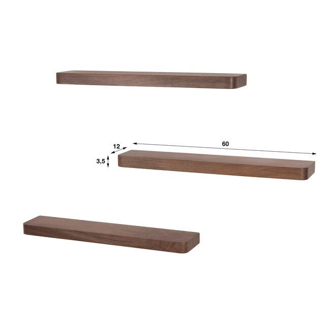 Wandplank Acaciahout Bruin Set van 3 - Carve