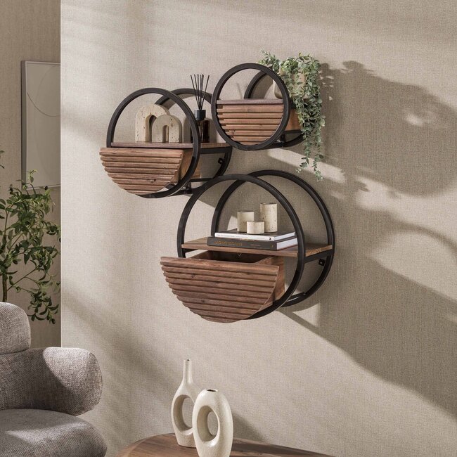 Wandschap Acaciahout Bruin 1 Lade Ø40 cm - Circular