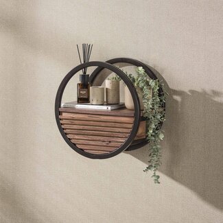 PS-Collection Wandschap Acaciahout Bruin 1 Lade Circular Ø40cm