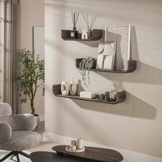 PS-Collection Wandplank Teakhout Donkerbruin Maya Set van 3