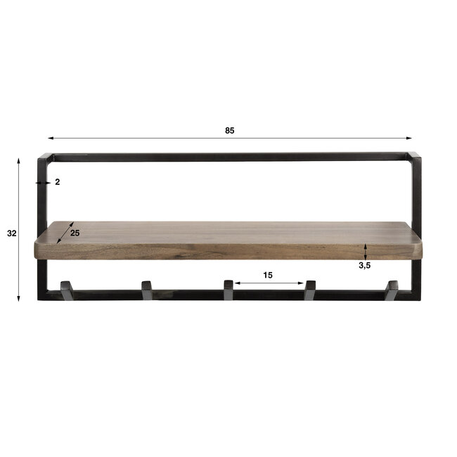 Kapstok Acaciahout 6 Haken Hoedenplank Bruin - Air Pure
