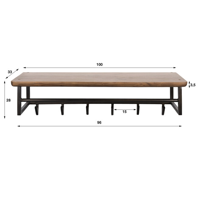 Kapstok 6 Haken Roede Acaciahout Bruin - Edge Curve