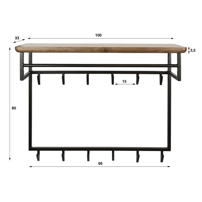 Kapstok Acaciahout Metaal Bruin 12 Haken - Edge Curve