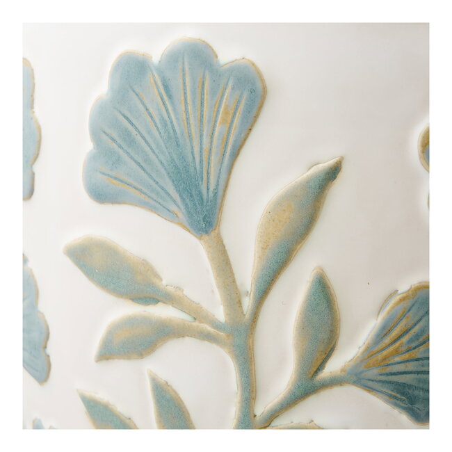 Bloempot Keramiek Wit Bloemenprint Rond