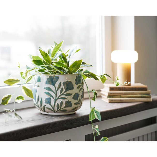 Bloempot Keramiek Wit Bloemenprint Rond