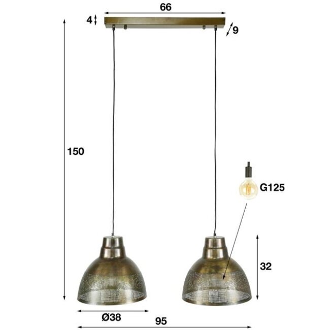 Hanglamp Screen Metaal Antiek Brons 2-Lichts