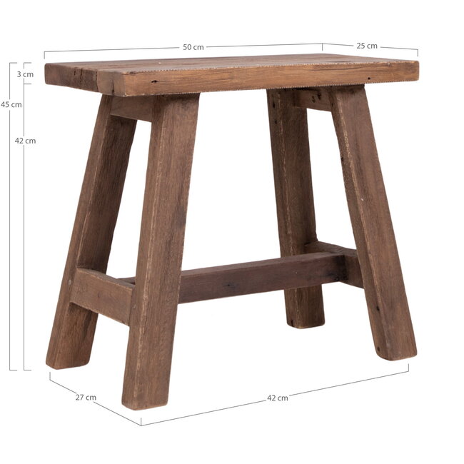 Kruk Teakhout Naturel - Rechthoekige Houten Kruk