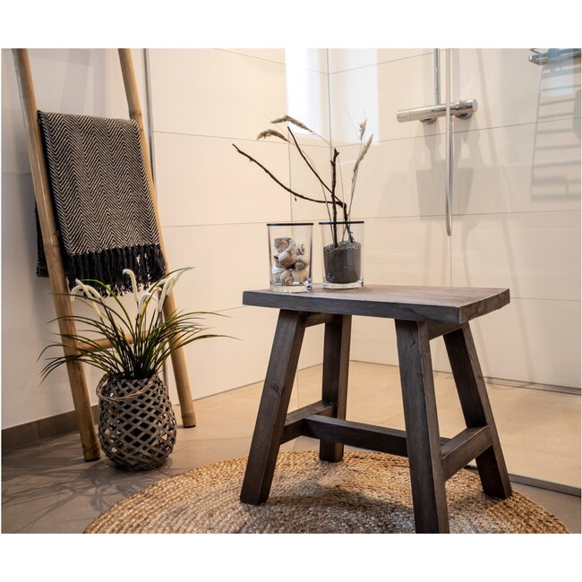 Kruk Teakhout Naturel - Rechthoekige Houten Kruk
