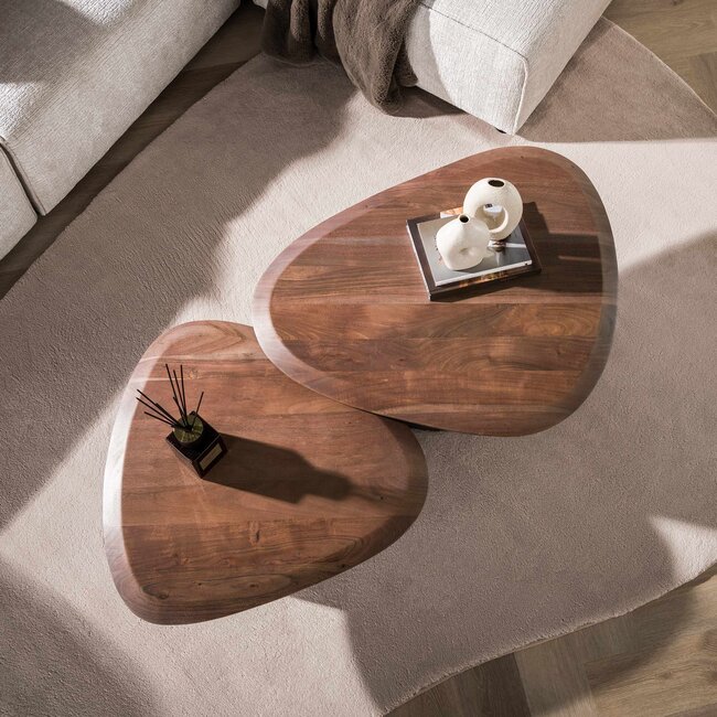 Salontafel Set Van 2 Acaciahout Metaal Bruin Melta