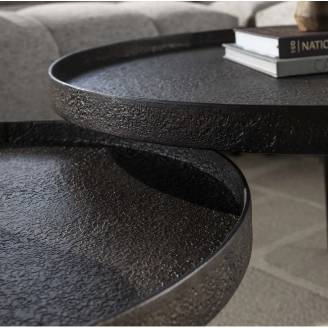 Salontafel Set van 2 Metaal Grijs Rond Metallic