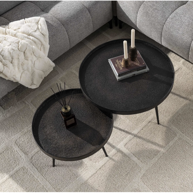 Salontafel Set van 2 Metaal Grijs Rond Metallic