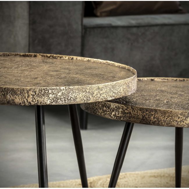 Salontafel Set van 2 Rond Antiek Brons Metallic