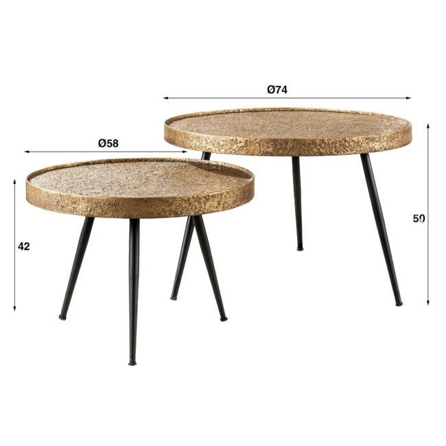 Salontafel Set van 2 Rond Antiek Brons Metallic