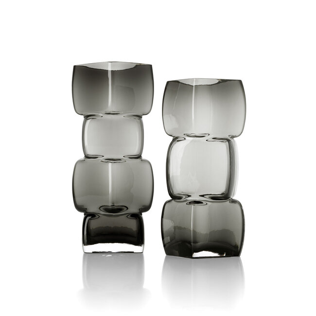 Glazen Vaas Donkergrijs Blok Design - M