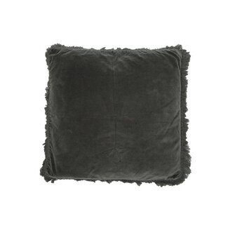 Sierkussen Fluweel Donkergrijs Met Franjes - 45x45cm