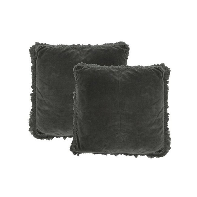 Sierkussen Fluweel Donkergrijs Met Franjes - 45x45cm