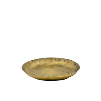 Dienblad Antiek Goud Metaal Rond Gehamerd Patroon
