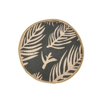 Wanddecoratie Rotan Zwarte Bladeren Rond - Ø70 cm