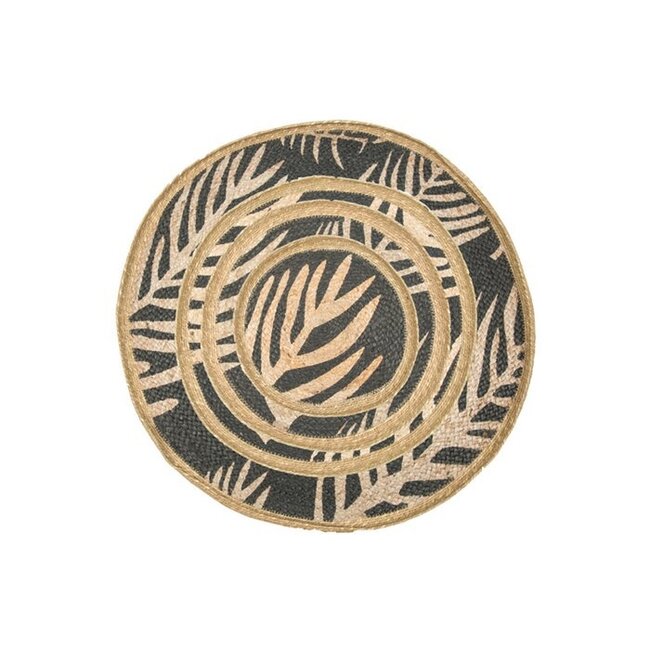 Wanddecoratie Rotan Zwarte Bladeren Rond - Ø70 cm