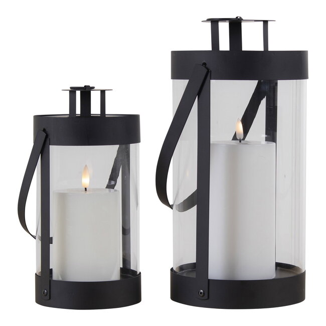 Lantaarns Set van 2 – Zwart – Metaal & Glas